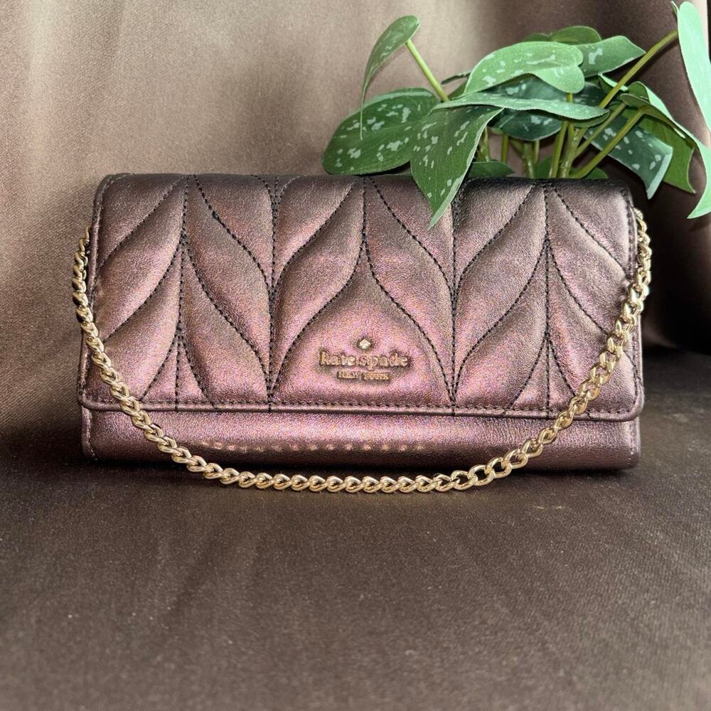 Kate Spade shoulder bag metallic quilted wallet with chain strap